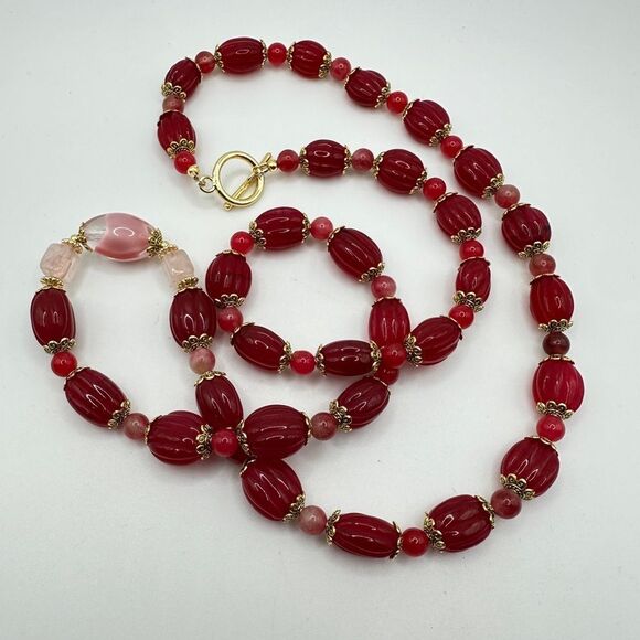 30", carved Ruby, tourmaline, rose quartz and glass artisan necklace! - Picture 12 of 12